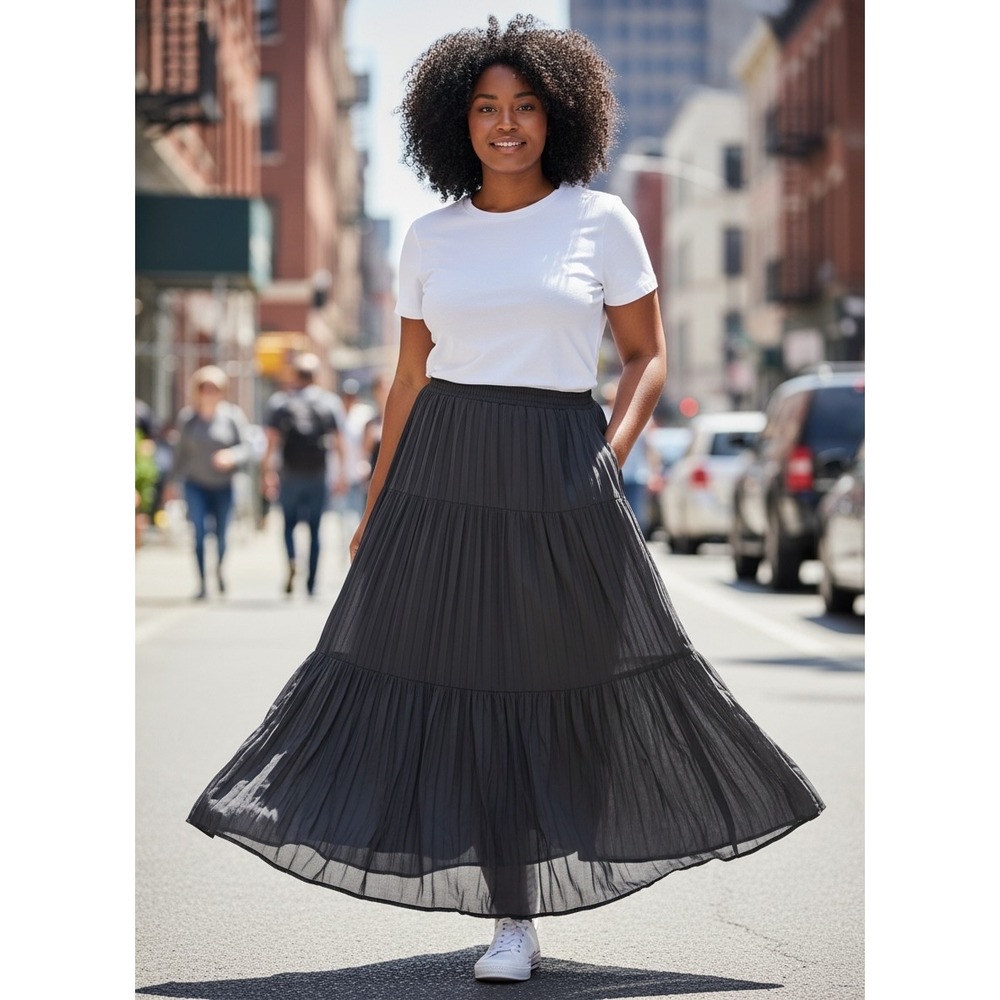 Maggie Barnes Black Tiered Maxi Skirt Plus Size 2X 22/24W Lined Boho Goth Edgy